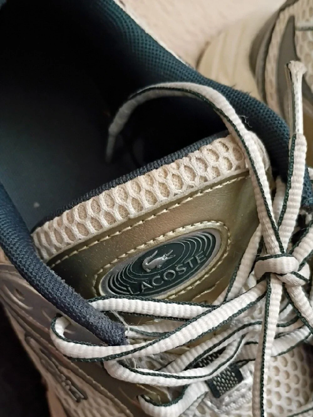 Lacoste Women's Cream Mesh Sneakers with Dark Green Accents